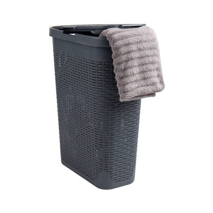 Mind Reader Slim Laundry Hamper with Lid, 40L Clothes Basket, Narrow Tapered Design with Ventilated