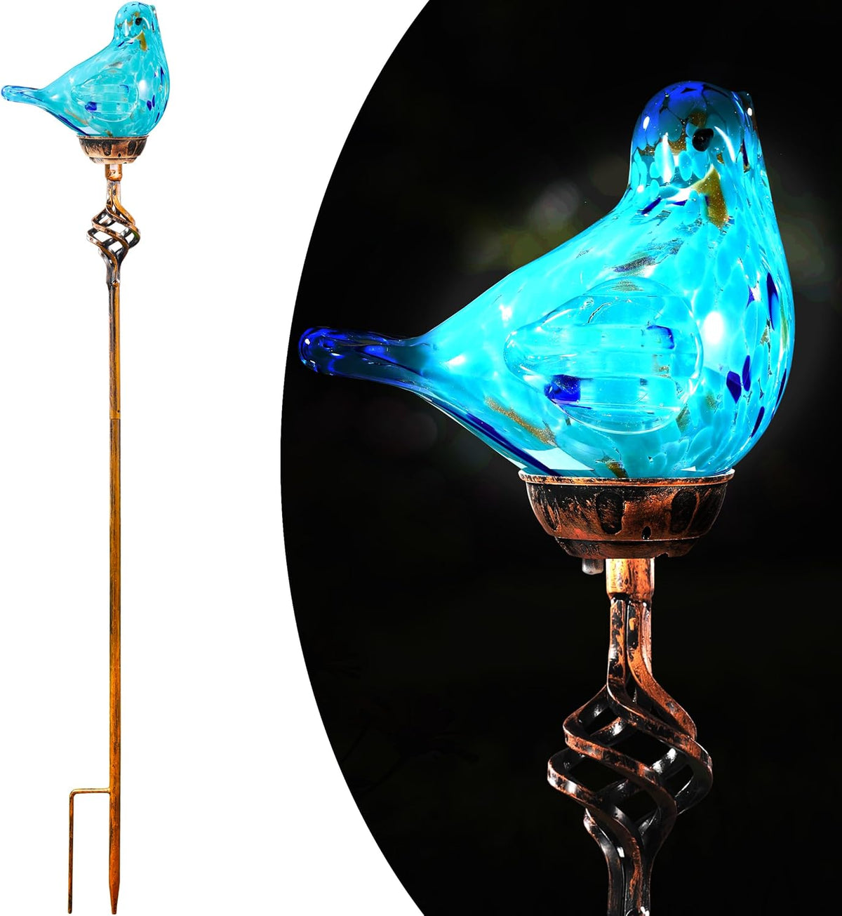 Decorative Solar Lights, Outdoor Solar Bird Stake Lights, Hand Blown Glass Decorative Garden