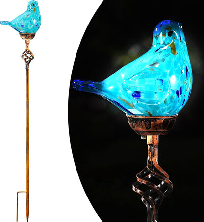 Decorative Solar Lights, Outdoor Solar Bird Stake Lights, Hand Blown Glass Decorative Garden
