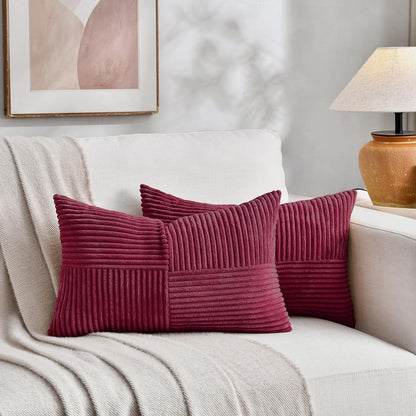 Fancy Homi 2 Packs Burgundy Long Lumbar Decorative Throw Pillow Covers 16x24 Inch for Couch Bed