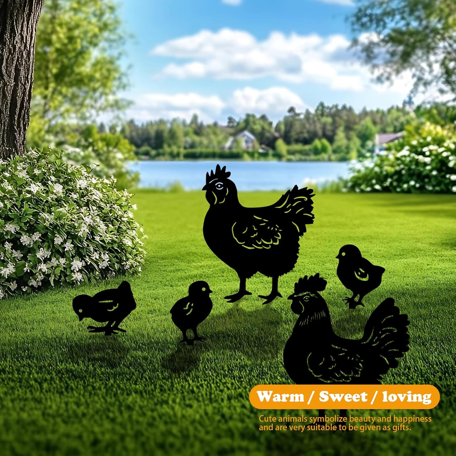 5 Pack Chicken Metal Garden Decorative Stakes, Weather Proof Silhouette Statues for Yard