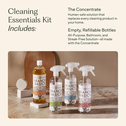 Branch Basics Cleaning Essentials Kit: All Purpose Spray, Glass Cleaner, and Bathroom Cleaner