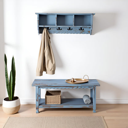 Country Cottage 36" Wall-Mount Coat Rack and Entryway Bench Set – Coat Hanger with Cubbies and