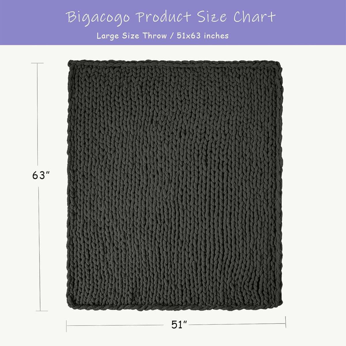 Bigacogo Chunky Knit Throw Blanket for Couch, 51x63 inches, 100% Hand Knitted with Thick Jumbo