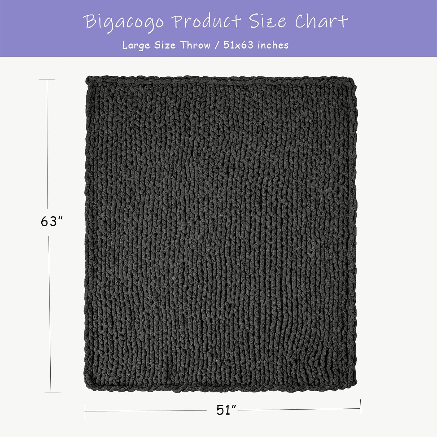 Bigacogo Chunky Knit Throw Blanket for Couch, 51x63 inches, 100% Hand Knitted with Thick Jumbo