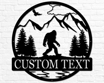 Outdoor Sasquatch Custom Name Metal Sign | Bigfoot Mountain Yard Art Decor | Metal Sasquatch Yeti