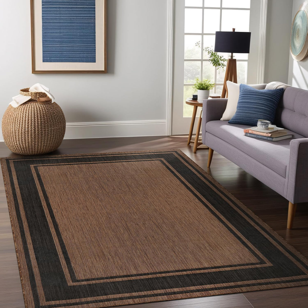 Beverly Rug Outdoor Rug 6x9 Modern Bordered Area Rugs for Indoor and Outdoor Patio Deck Porch