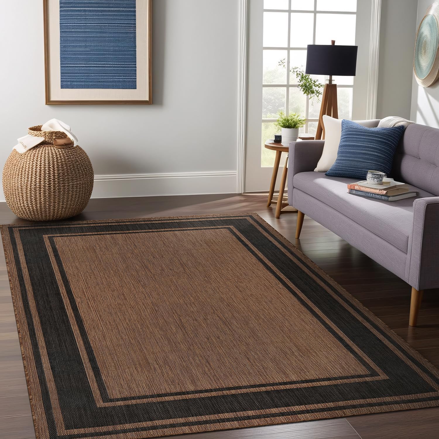 Beverly Rug Outdoor Rug 6x9 Modern Bordered Area Rugs for Indoor and Outdoor Patio Deck Porch
