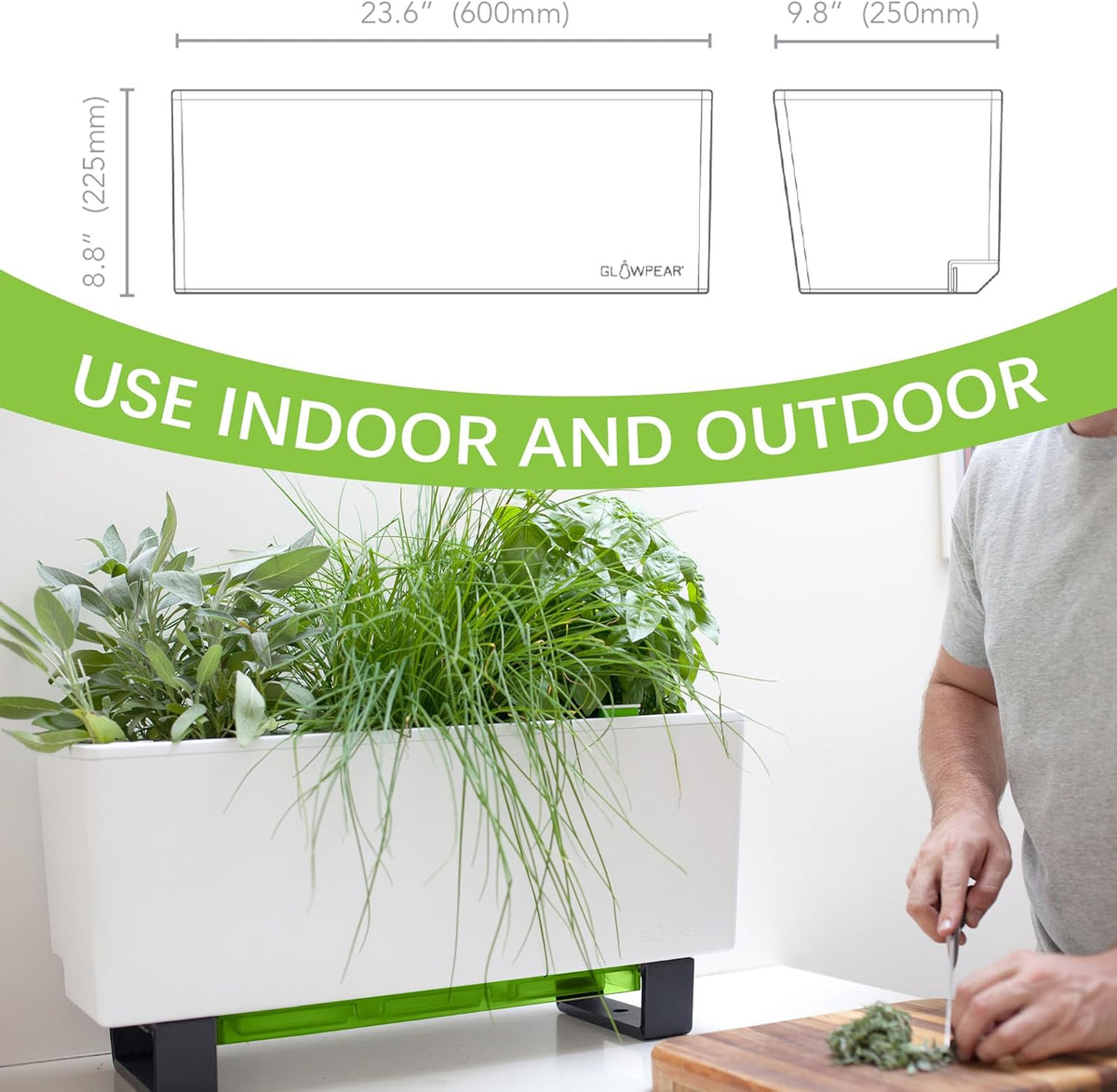 Glowpear Self-Watering Mini Bench Planter - 23.6" in Pot, Free Standing, UV Stable, Scalable