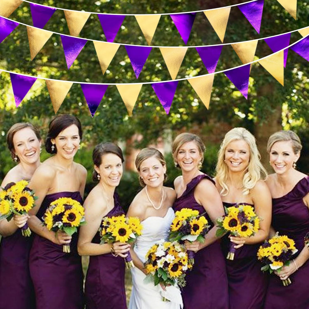 Purple and Gold Party Decorations Metallic Fabric Triangle Pennant Banner Flag Bunting Garland for