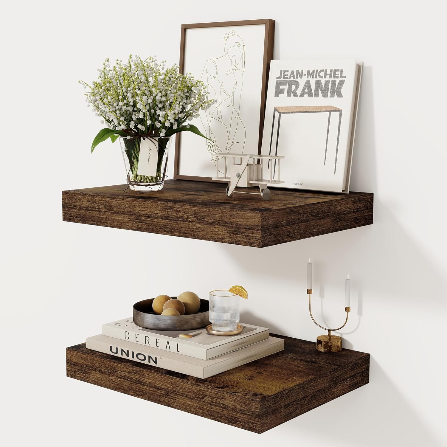 12 Inch Deep Floating Shelves, 16 x 12 Floating Shelf for Books, Rustic Wood Deep Wall Shelves for