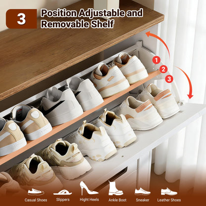 Shoe Cabinet for Entryway, 3 Flip Drawers Shoe Storage Cabinet with 3-Tier Adjustable Shelves