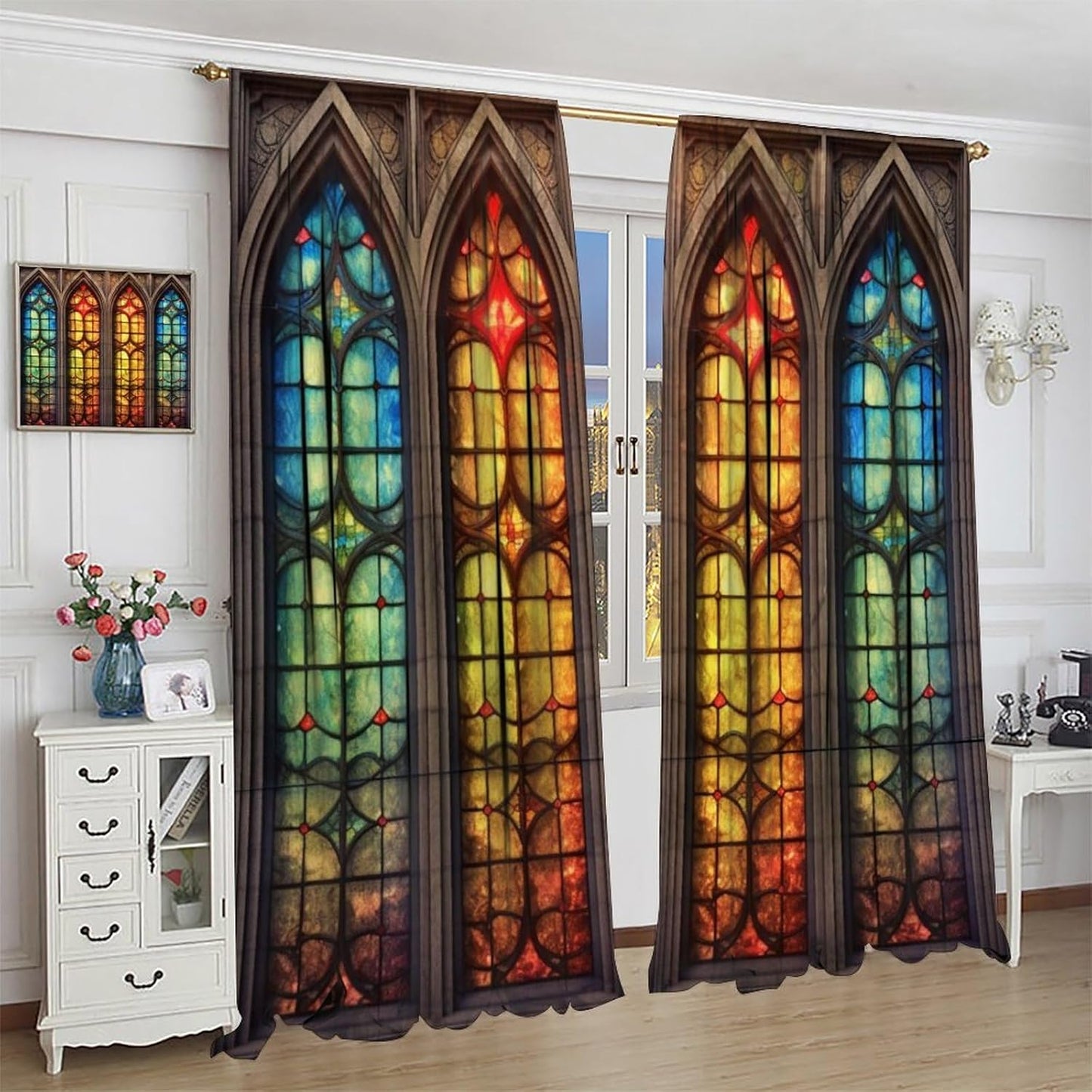 Stained Glass Curtains,Mid Century Vintage Style Abstract Art Home Decor Drapes for Bedroom Living