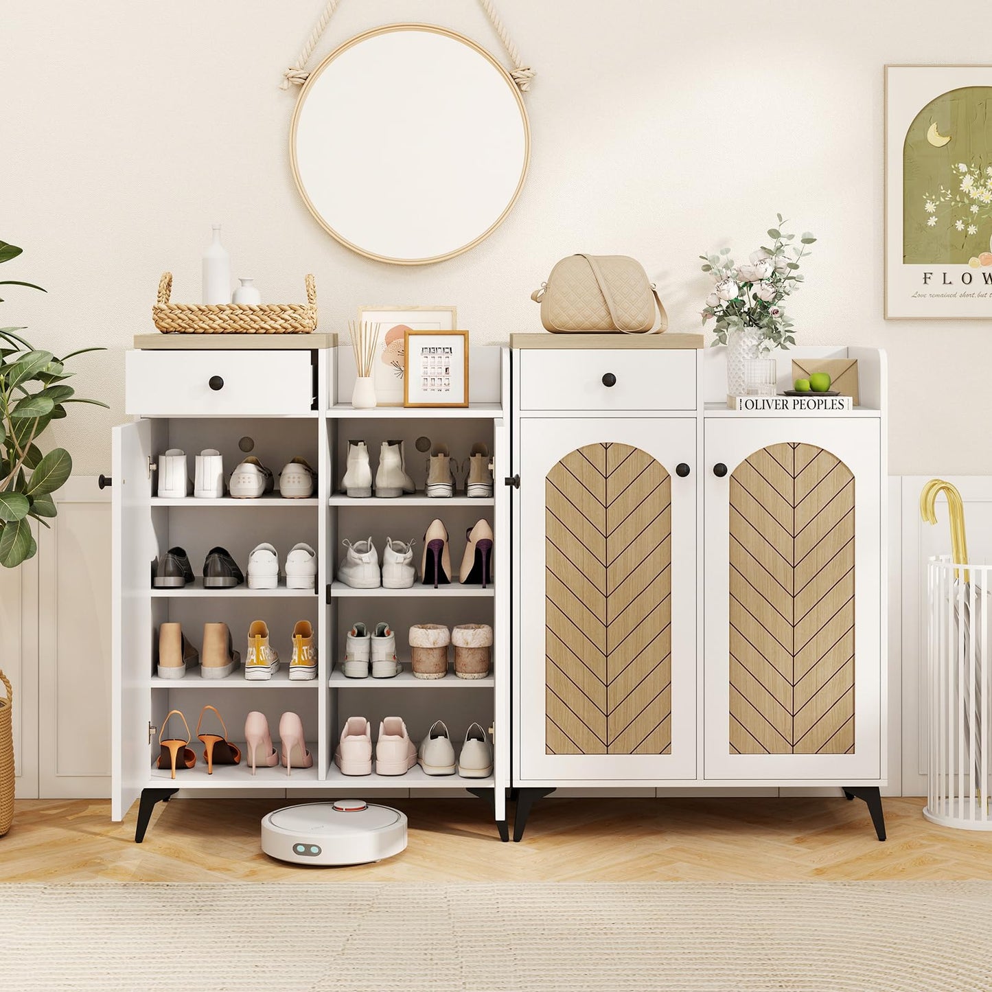 GIANTEX Shoe Storage Cabinet for Entryway, Shoe Cabinet with Doors, White