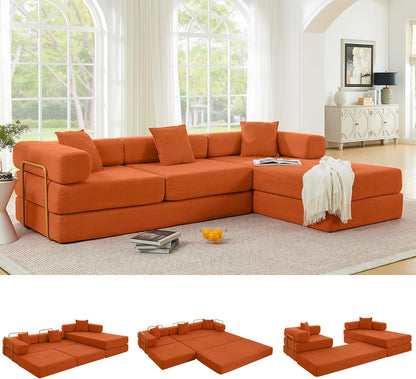 108" Oversized Convertible Sleeper Sofa Bed, Corduroy L Shape Sectional Couch, Folding Sofa Bed