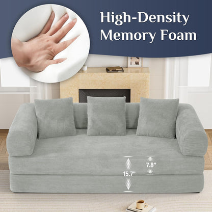 Convertible Sleeper Sofa Bed with Pillow, 4-in-1 Corduroy Folding Mattress Couch with Fixed-Shape