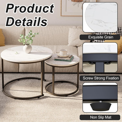 aboxoo Round Nesting Coffee Table Side Table Set of 2 End Tables for Living Room Bedroom Balcony