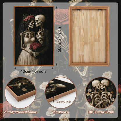 HLNIUC Halloween Rose Wedding Framed Wall Art,Vintage Skeleton Rose Canvas Prints,Abstract Romantic