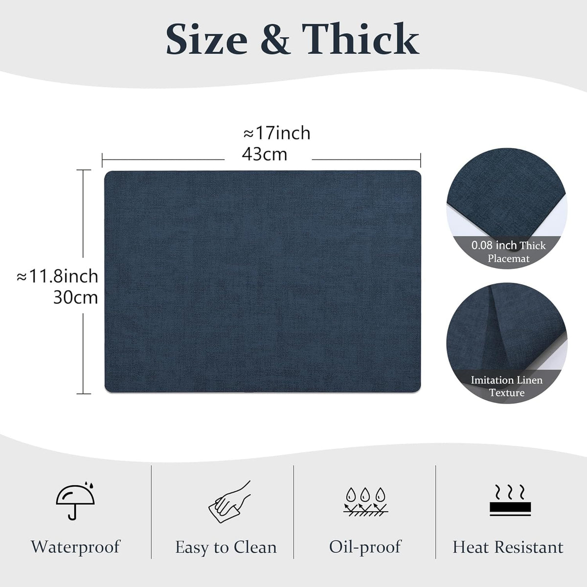 FROMHEART Faux Leather Placemats Set of 8–Waterproof,Heat/Oil Stain-Resistant PU Table