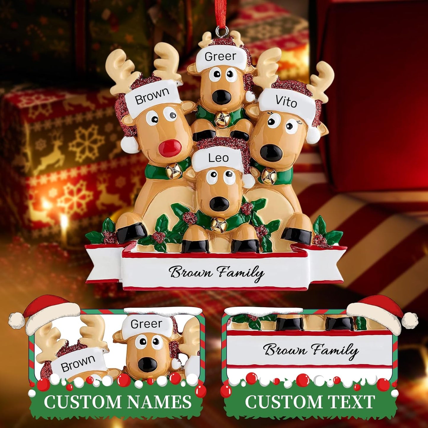 Personalized Christmas Ornaments 2025, Custom Reindeer Family Ornaments for Trees with Names