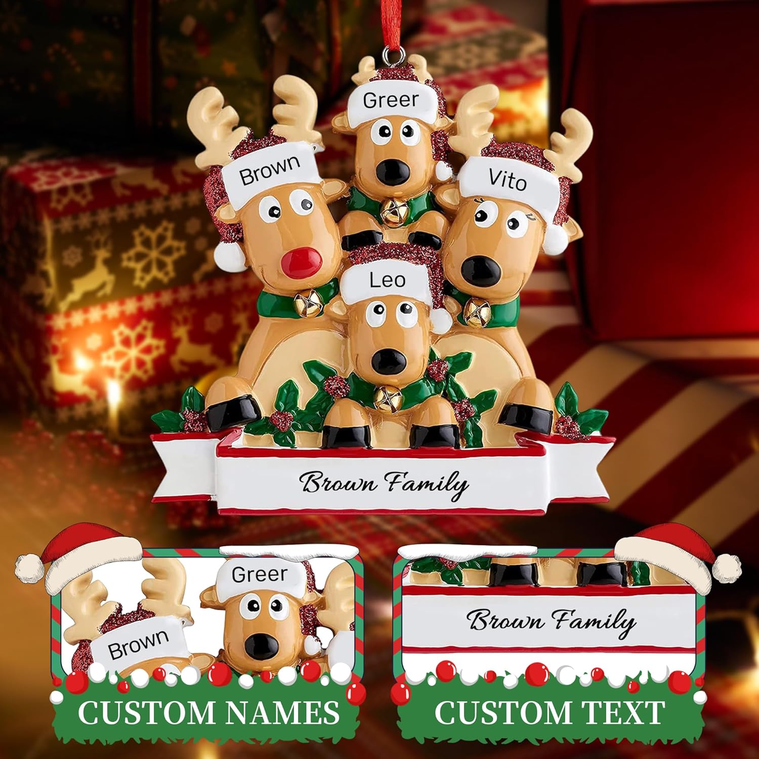 Personalized Christmas Ornaments 2025, Custom Reindeer Family Ornaments for Trees with Names
