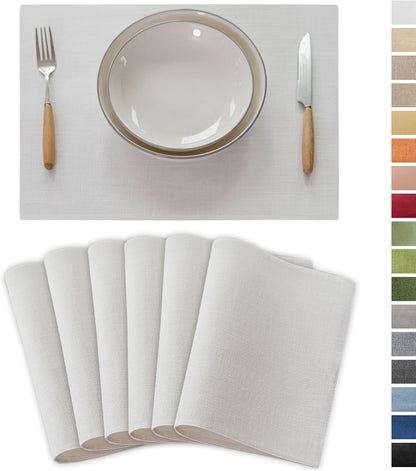 Demetex White Placemats Set of 6 Heat Resistant Linen Place Mats Washable Dining Table Plate Mat
