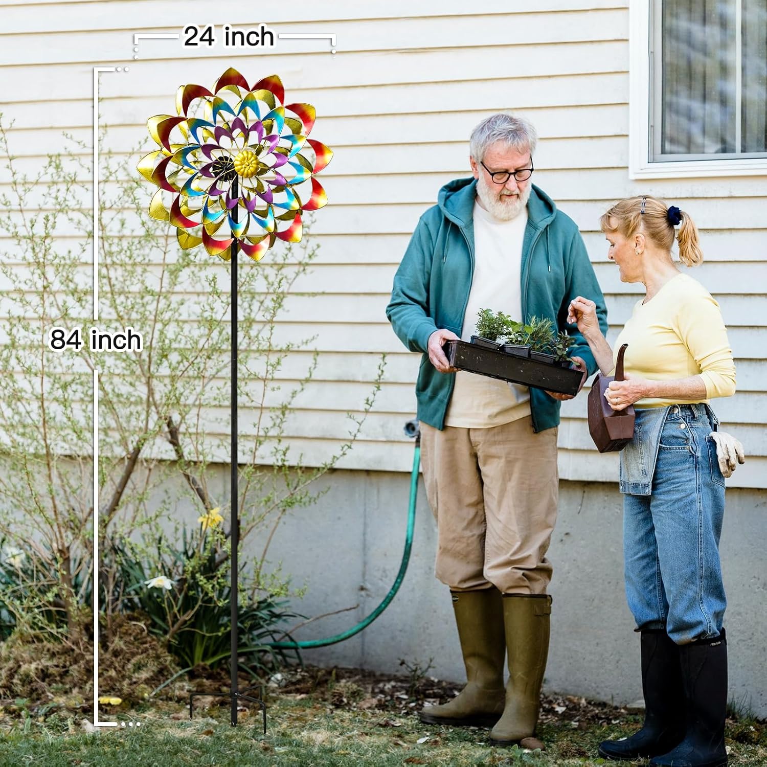 Garden Wind Spinners Outdoor Large Metal, 84'' Yard Art Wind Sculptures & Spinners, Windmills Gifts