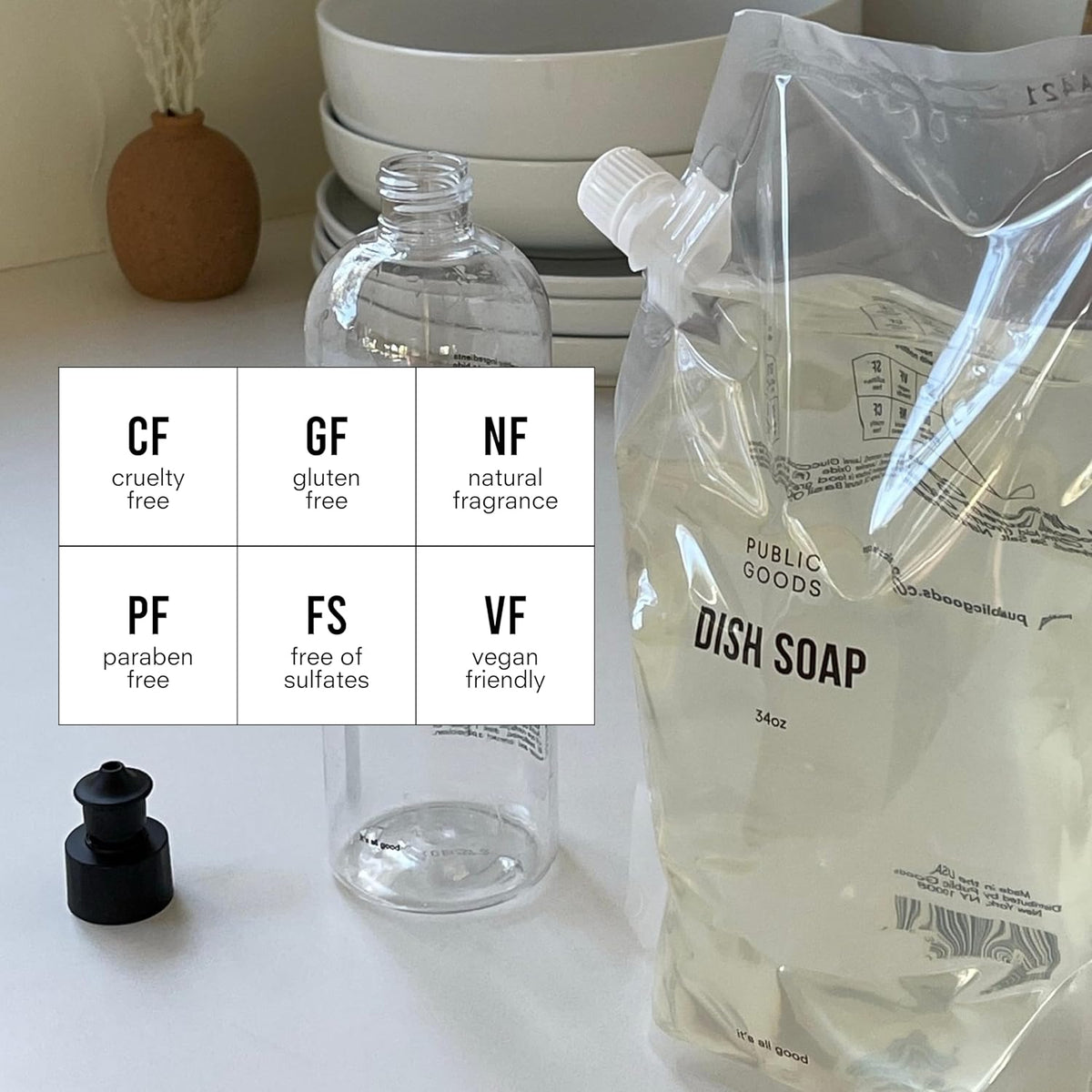 Public Goods Natural Dish Soap | Kitchen Soap | Plant-Based & Vegan Friendly | Clear Dish Detergent