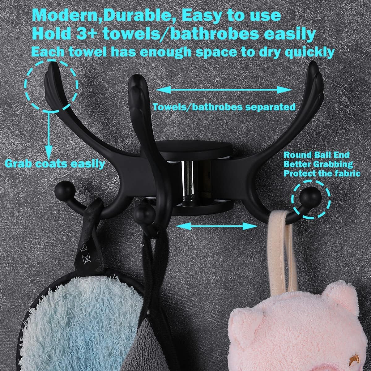 Swivel Coat Hook 2 Pack Heavy Duty Space Saving Towel Rope Hook Wall Mount Triple Swing Arms for RV