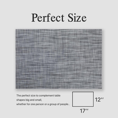Placemats Set of 12 - Easy Clean Woven Vinyl Placemats for Dining Table, Indoor/Outdoor Place Mats