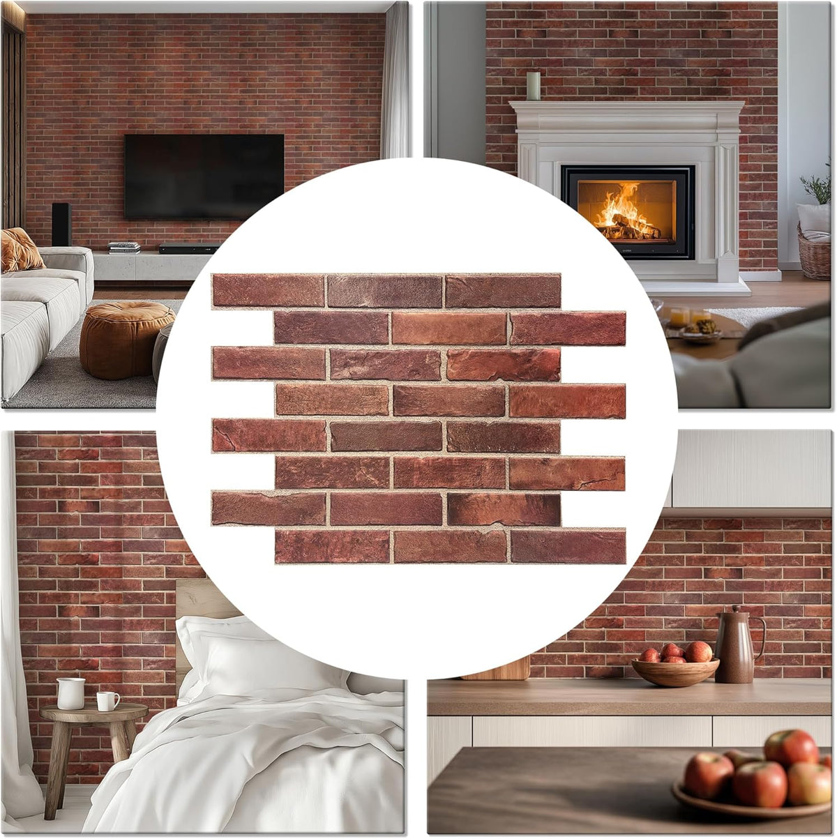CONCORD WALLCOVERINGS ™ 3D Red Faux Brick Wall Panels - Pack of 20, Lightweight 17.5" x 24" (44.5