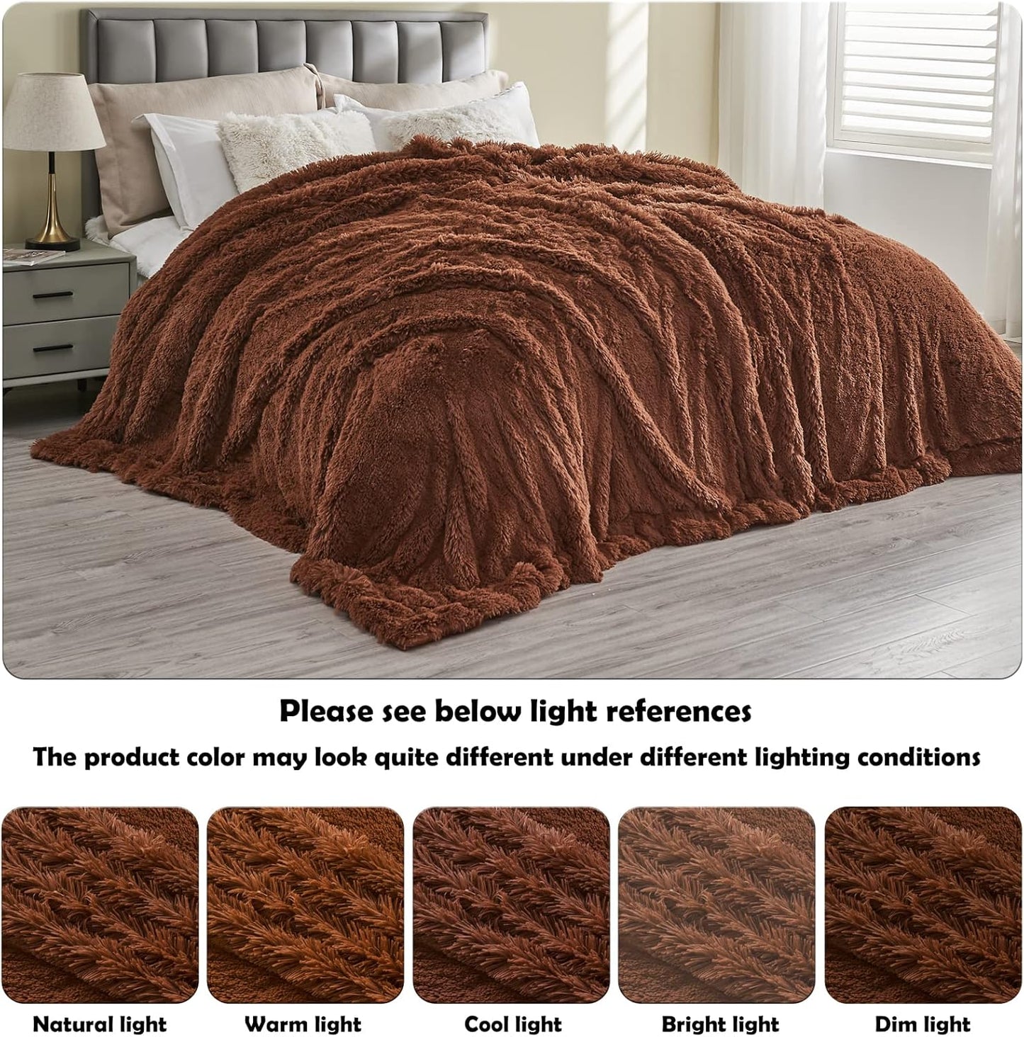 GONAAP Fuzzy Faux Fur Throw Blanket Twin Size Coffee Super Soft Cozy Plush Fuzzy Shaggy Blanket for