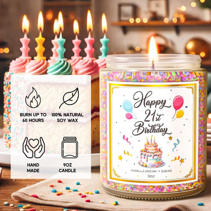 21st Birthday Candles Gifts for Women- 9 oz Happy Birthday Candle with Vanilla Birthday Cake Scent