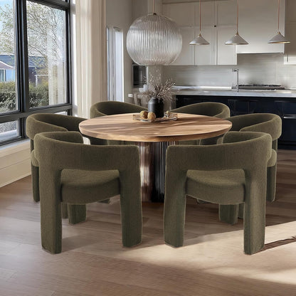 Green Sherpa Dining Chairs Set of 6, Modern Barrel Dining Room Chairs Upholstered Faux Fur Accent