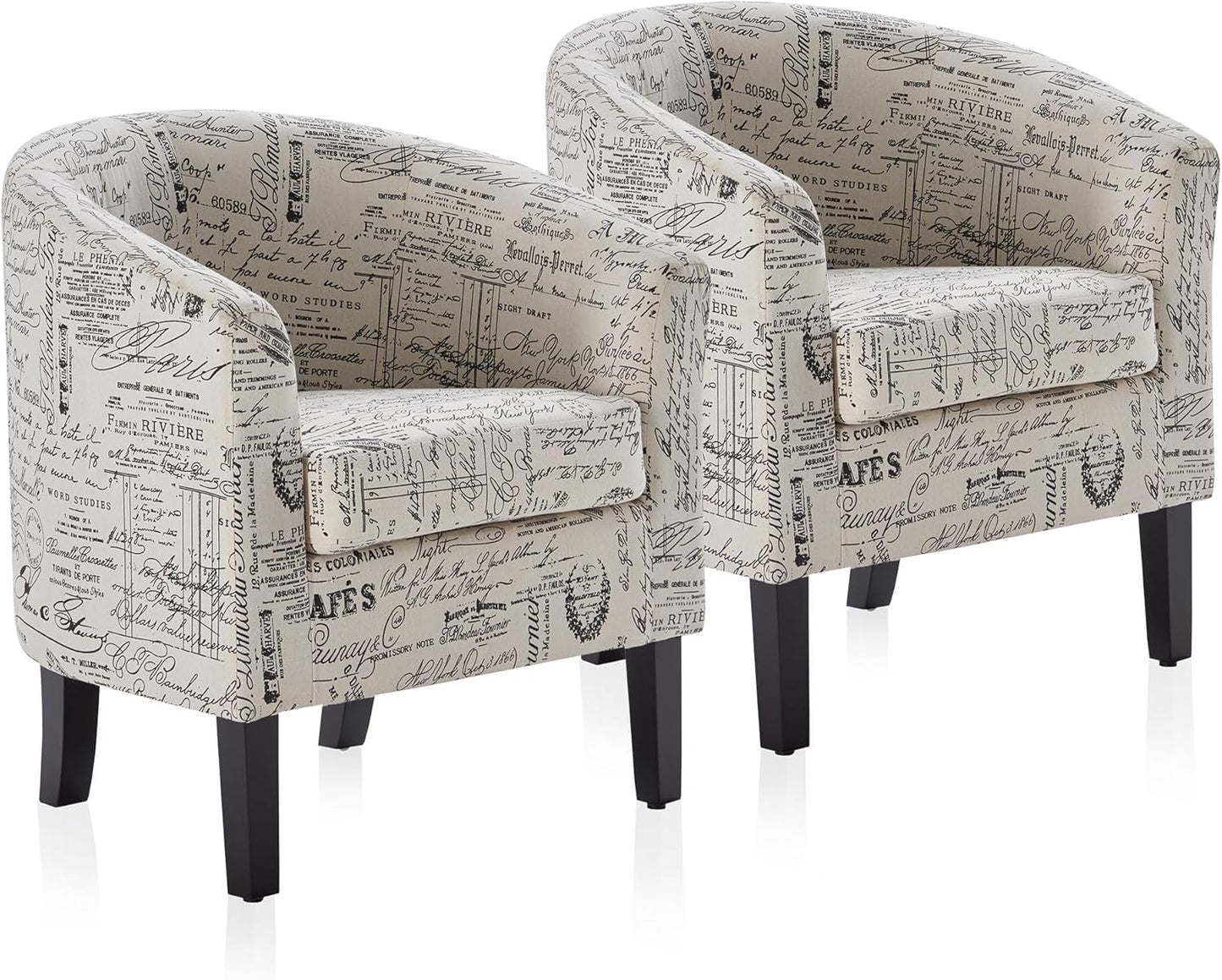 BELLEZE Accent Barrel Chair Set of 2, Linen Round Chair Club Tub Sofa Corner Chair with Flared Legs