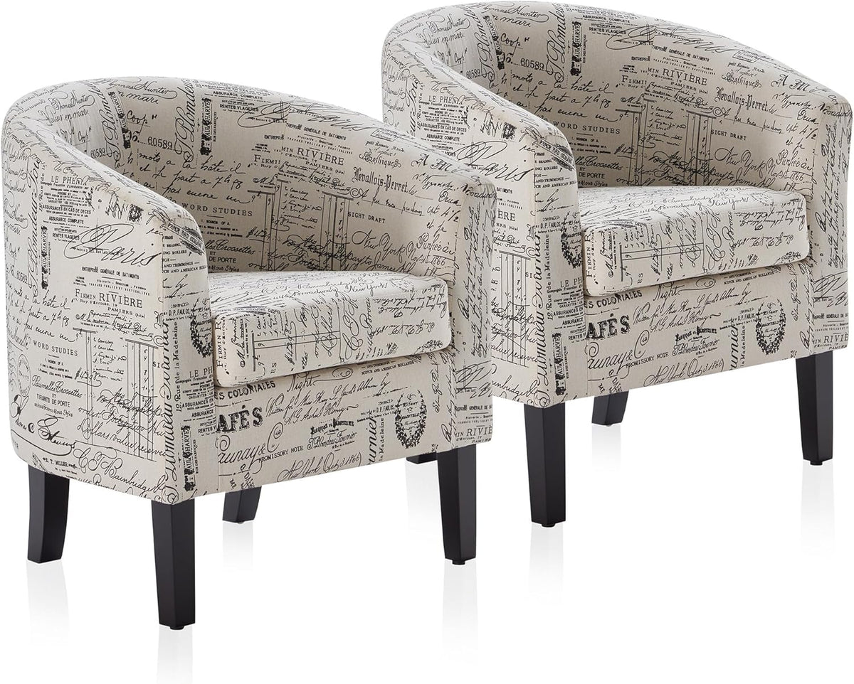 BELLEZE Accent Barrel Chair Set of 2, Linen Round Chair Club Tub Sofa Corner Chair with Flared Legs