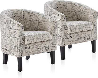 BELLEZE Accent Barrel Chair Set of 2, Linen Round Chair Club Tub Sofa Corner Chair with Flared Legs