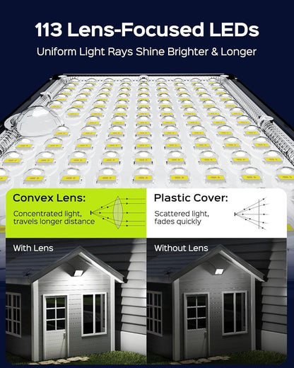 JACKYLED Solar Lights Outdoor with Motion Sensor, 113LED Cool White Solar Flood Lights, Waterproof