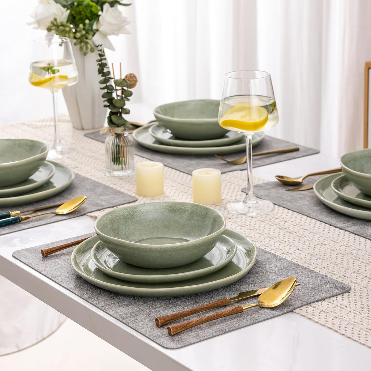 AmorArc Ceramic Dinnerware Sets,Handmade Reactive Glaze Stoneware Plates and Bowls Set,Highly