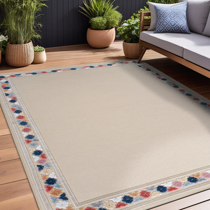 Beverly Rug Outdoor Rug 8x10 Modern Bordered Area Rugs for Indoor and Outdoor Patio Easy to Clean