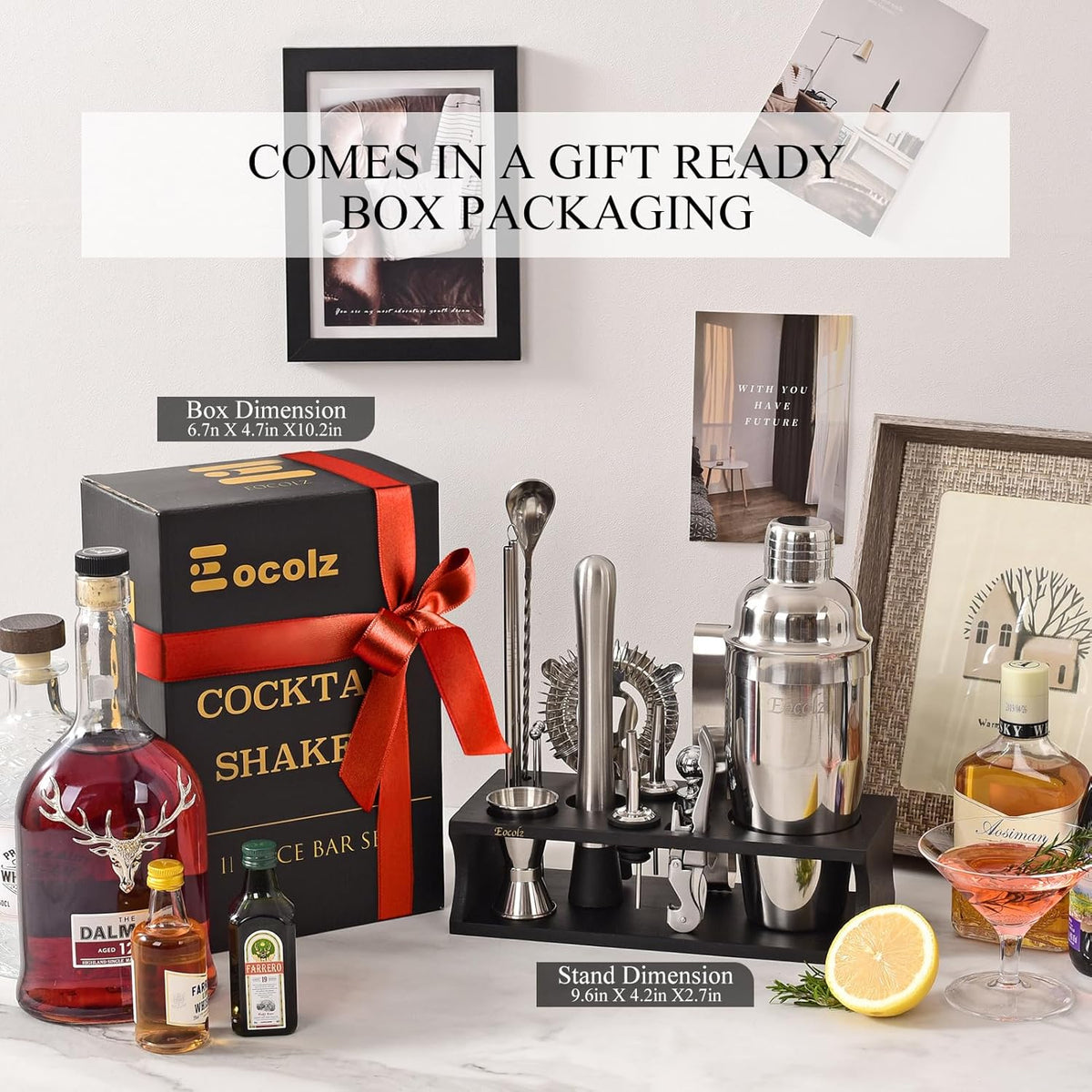 Bartender Kit Cocktail Shaker Set with Stand 17-Piece Bar Tool Bar Set for Drink Mixing Home
