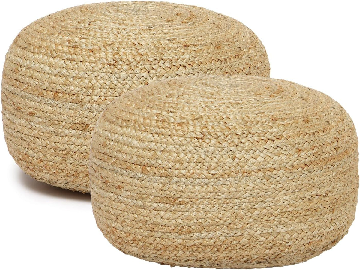 REDEARTH · Jute Circular Low Pouf Ottoman - Braided Pouffe Accent Sitting Round Footrest for Living