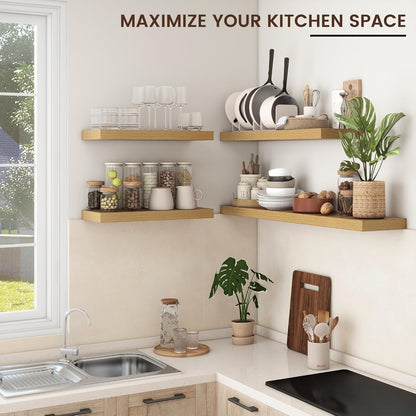 Floating Shelves - 2 Large Wall Mounted Shelves with Invisible Brackets, Long Wood Floating Wall