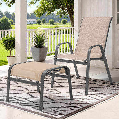Outdoor Ottoman Set of 2, All Weather Outdoor Foot Stool with Supportive Textliene and Metal Frame