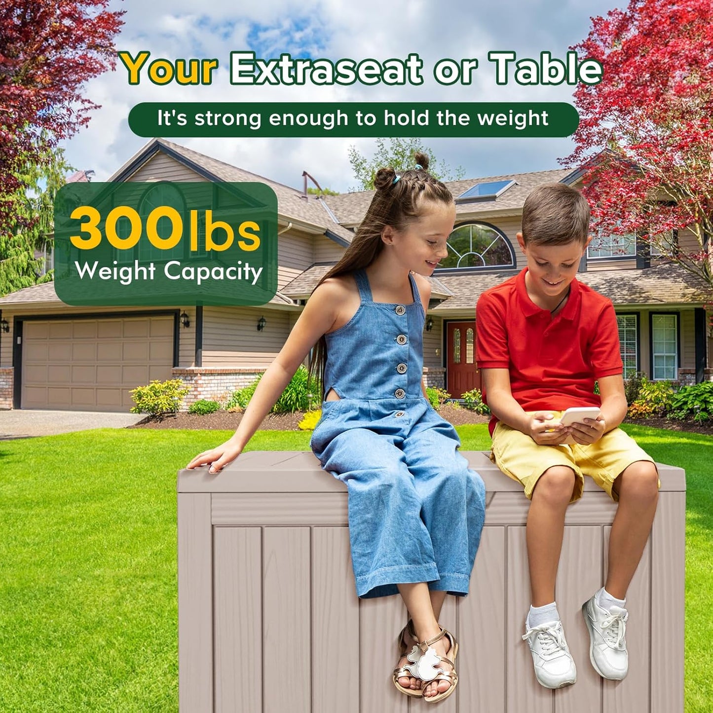 45 Gallon Outdoor Storage Box Waterproof Lockable Resin Deck Box Large, Patio Storage Bin for Pool