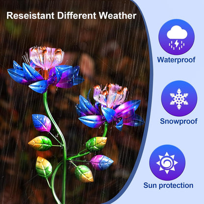 Solar Wind Spinners Blue Twin Flowers for Yard and Garden, Solar Windmill Garden Whirligig Kinetic