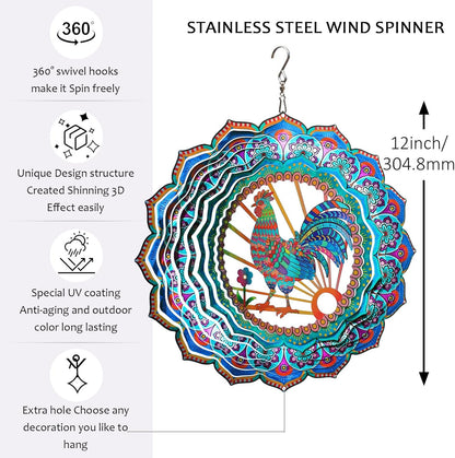 Rooster Wind Spinner for Yard and Garden,12in Wind Spinners Outdoor Rooster Gifts,Chicken Gifts for