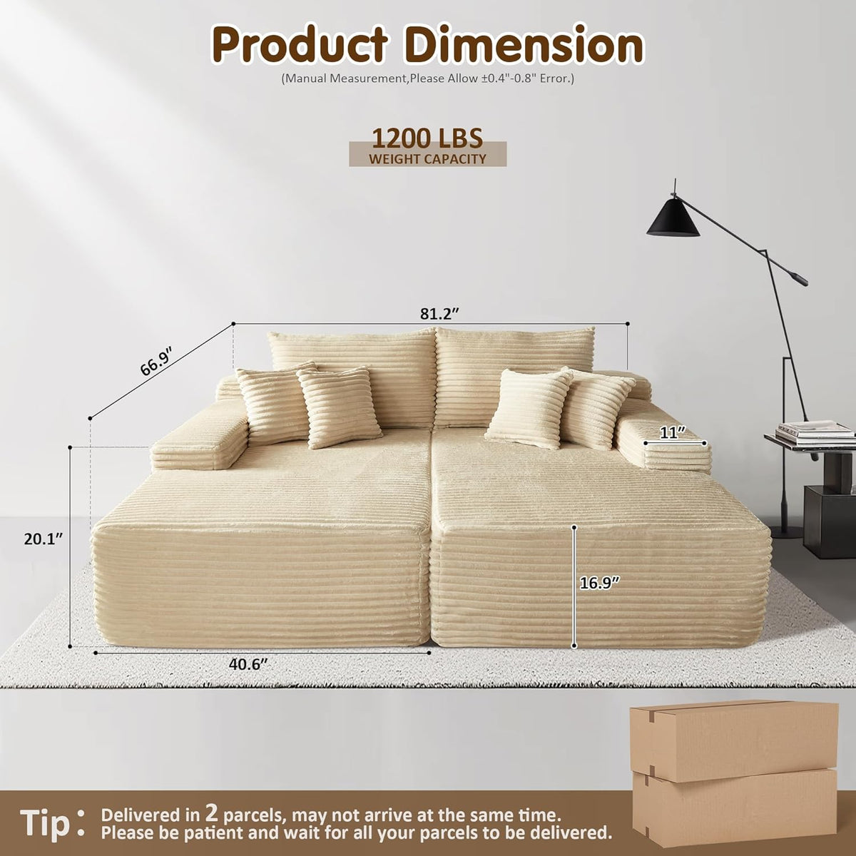 ovios 81" Oversized Sectional Double Lounge Chaise with Cloud Plush Sofa Bed, No Assembly Required
