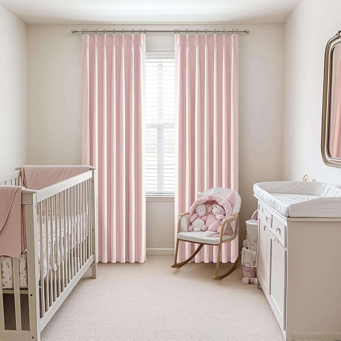 Baby Pink Modern Pinch Pleated Curtains & Drapes 84 Inch Length 2 Panels Set for Living Room