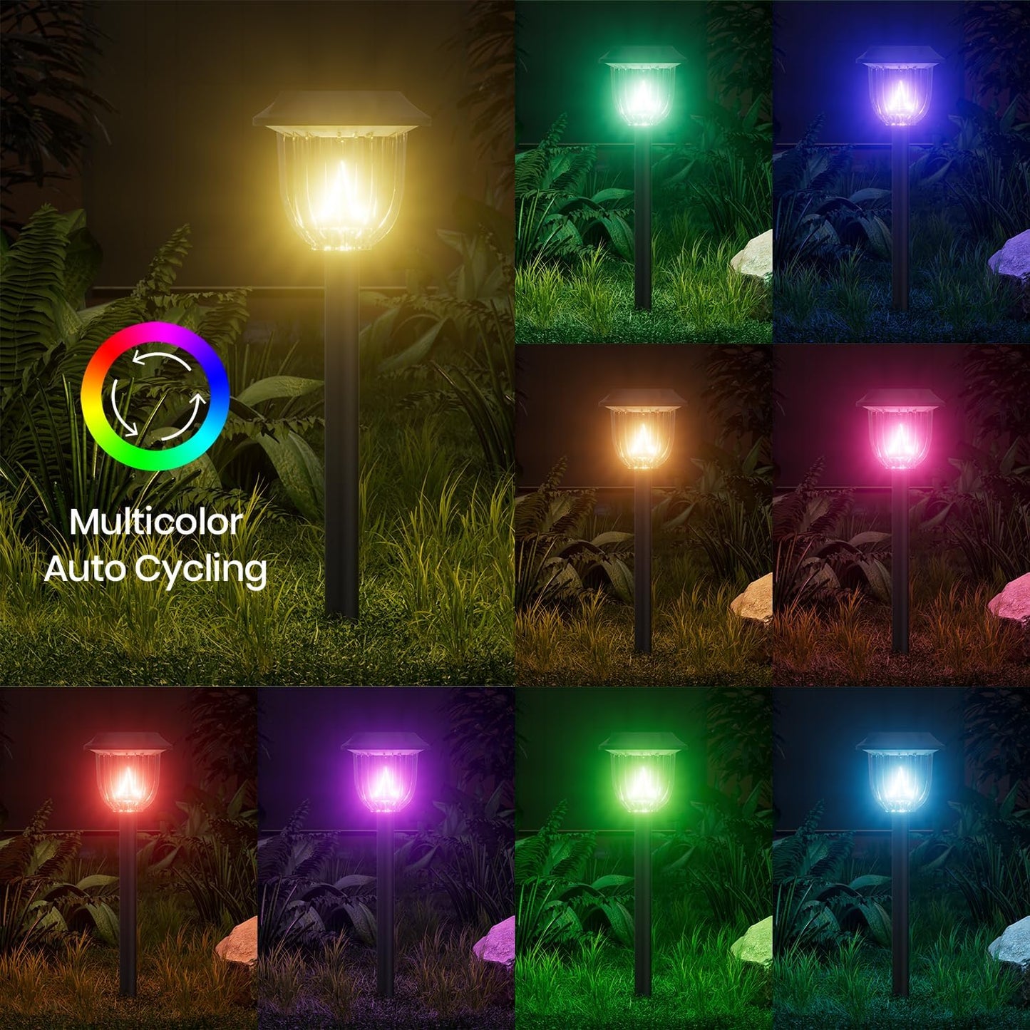 AOSEA 4 Pack Solar Pathway Lights Outdoor Waterproof - Auto RGB Color Changing Solar Lights for
